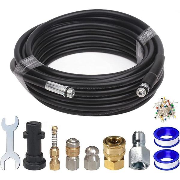 【製品パラメータ】長さ10M 内径6mm 外径12mm 重量：1.3kg 耐熱 : 60℃ 最大圧力：40MPa(5800PSI)　パッケージ内容：10m延長用の高圧ホース*1、ノズル*3（逆噴射ノズル*1、ロータリー逆噴射ノズル*1、スプ...