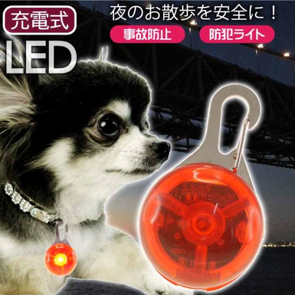 お散歩LEDライト 充電式 首輪用 防犯ライト レッド 光るLED首輪ライト セーフティライト ペット用品 Rk290 爆買