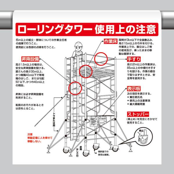 ワンタッチ取付標識 ローリングタワー 単管パイプ 品番 340-114A
