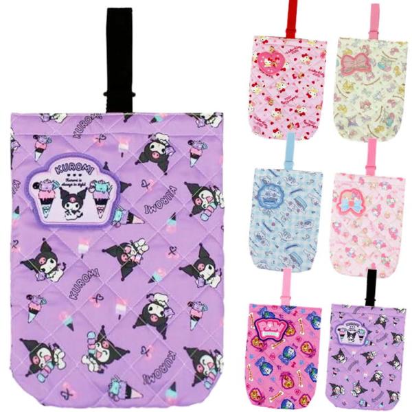 サンリオキャラクターズシューズケース 上靴入れ マチ付きタイプの女の子キルトシューズバッグ持ち手をパーツに通すだけの簡単開閉タイプめくれるお名前ワッペン付き新入園・新入学準備やプレゼントお祝いに！幼稚園・小学校で大活躍【サイズ】約W21×H...