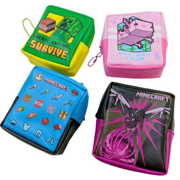 人気ゲームキャラクター【マインクラフト】の箱型ミニポーチイヤホンやリップなどの小物入れにちょうどいい使いやすいポーチクリーパーとエンダードラゴン/ウーパールーパーやモチーフ柄の4種類【サイズ】約90x100x50mm【素材】PU493097...