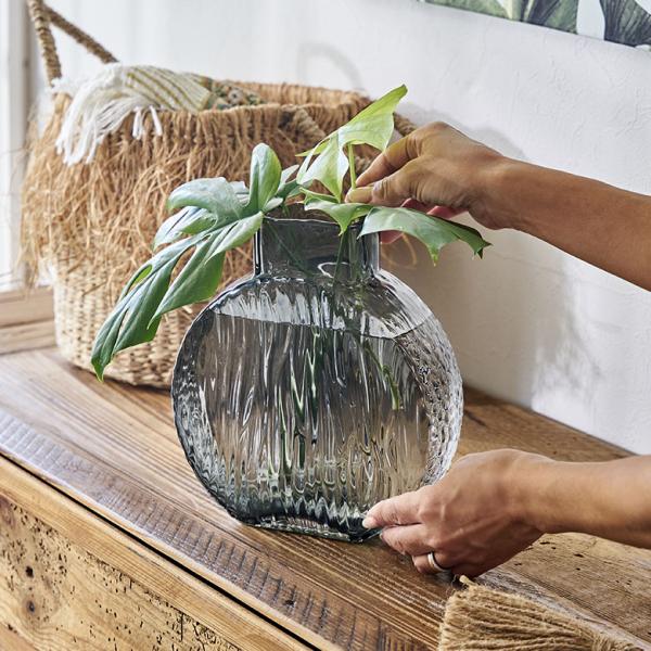 フラワー ベース おしゃれ ガラス クリアグレー ラウンド 大きい 大型