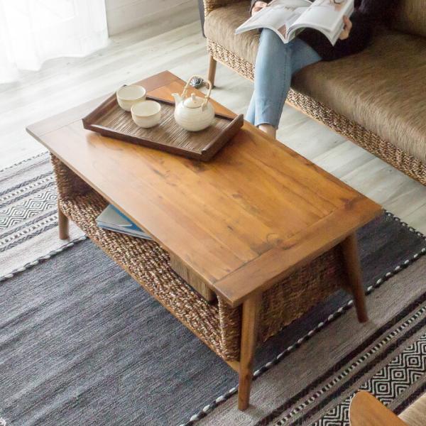 送料無料　アパカ素材の収納付きセンターテーブル 楽天市場】センターテーブル アバカ素材 強化ガラス天板 幅100cm 収納