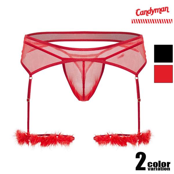 メンズTバック CandyMan/キャンディーマン 99806 Mesh Garter Outfit ガーターベルト メッシュ フェイクファー