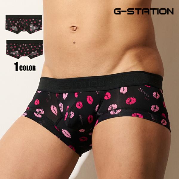 メンズボクサーパンツ  G-Station/ジーステーション  キスマーク柄  凸フロント ショートボクサー 立体縫製 ボクサーパンツ 男性下着