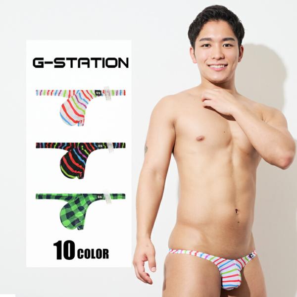 メンズTバック G-Station/ジーステーション 凸フロント POPプリント メンズTバック 男性下着 タグレス 千鳥柄 ヒョウ柄　レオパード