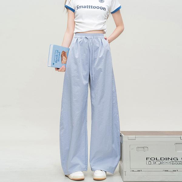 ワイドパンツ 夏服 レディース 春夏 ボトムズ 長ズボン ウエストゴム 紐付き ポケット 無地 ロングパンツ コクーンパンツ イージーパンツ