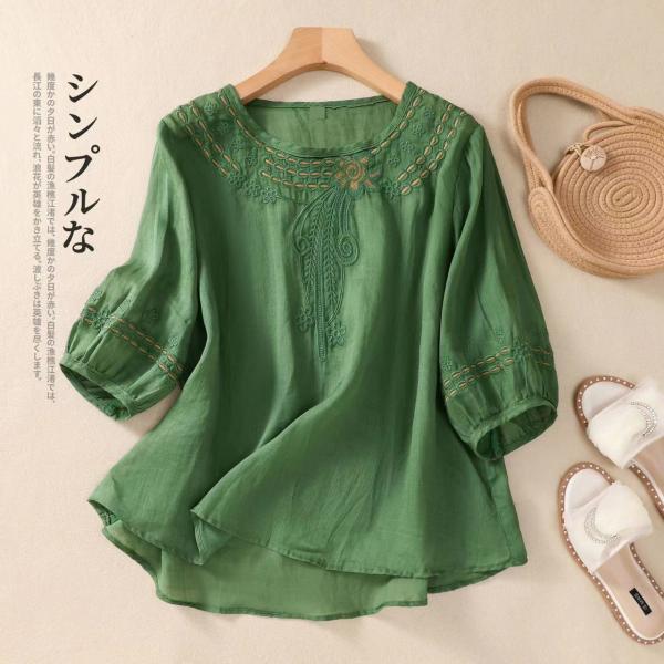 春物 レディース ブラウス 服 レディースアジアン アジアンブラウス レディース 七分袖 春夏 シャツ シャツブラウス tシャツ 刺繍 トップス 可愛い
