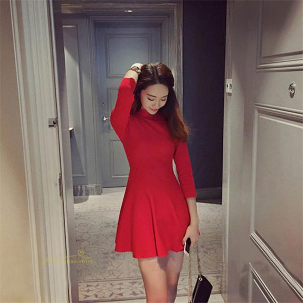 ニットワンピース レディース ハイウエスト 長袖 ハイネック 無地ワンピース ファッション 秋コーデ 通勤 エレガント シンプル パーティードレス お出かけ Ydelan アジアンストア 通販 Yahoo ショッピング