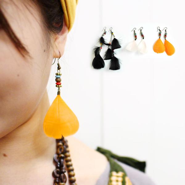 エスニック アクセサリー レディース ビーズ＆フェザーピアス 【メール  