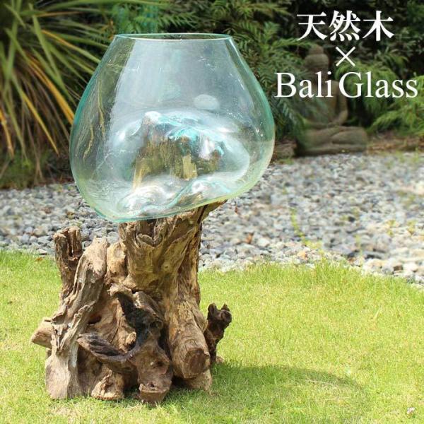 天然木×バリガラス フラワーボウル 37cm GCT-0226-2 コケテラリウム