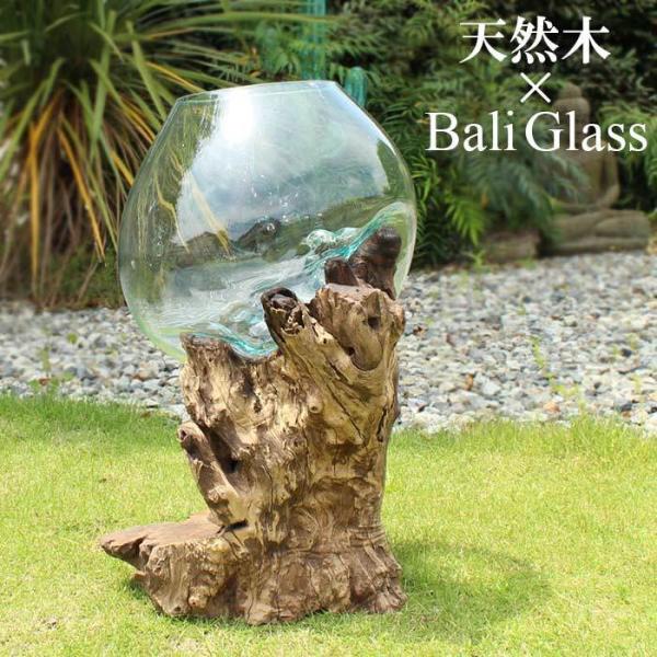 Mottomo Yuuguu No バリガラス 天然木 フラワーボウル 50cm テラリウム コケテラリウム アクアリウム 花瓶 花器 フラワーベース 金魚鉢 水槽 アレンジメント 小物入れ オブジェ ディスプレイ インテリア バリ雑貨 店舗用 おしゃれ ナチュラル アート Gct 0226 3 直営店に