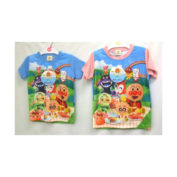 アンパンマンピクニック、半袖Tシャツ　メッシュ生地、吸水速乾　ブルー系サイズ　90,100ｃｍ、ピンク系サイズ　100ｃｍ