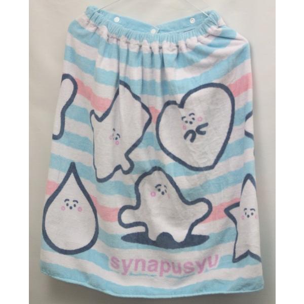 巻きタオル　シナぶしゅキラクター　制菌加工紫外線遮蔽加工　特　徴：ネームタグ付き、後ろスナップボタン、ゴム入りギャザー付　　　　ゴムとスナップが付いているので、スカートやポンチョとしても。　サイズ：６０サイズ　約６０ｘ１１０ｃｍ　素材：綿１...