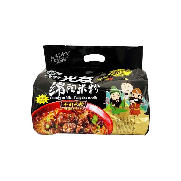 【商品名】光友綿陽即席ビーフン　ビーフ味（カップ）/光友綿陽米粉（牛肉味）【原材料】ビーフン（米粉、トウモロコシ澱粉調味料）、植物油、豆板醤、唐辛子、醤油、食塩、砂糖、脱水ネギ、調味料、高菜、花椒、酵母エキス、乳酸【内容量】135g（春雨7...