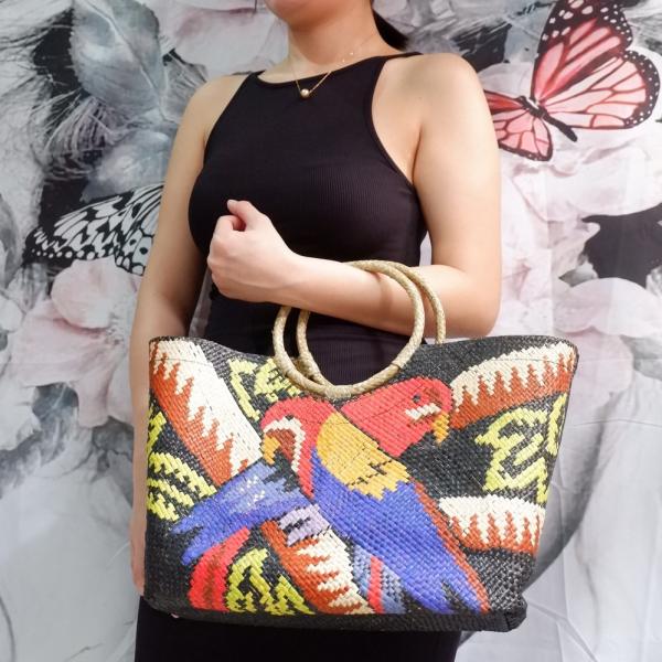 バニグ ハンドメイド トートバッグ 持ち手ラウンド ハンドバッグ banig bag アジア フィリピン デザイン4 M