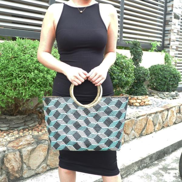 バニグ ハンドメイド トートバッグ 持ち手ラウンド ハンドバッグ banig bag アジア フィリピン デザイン7 M