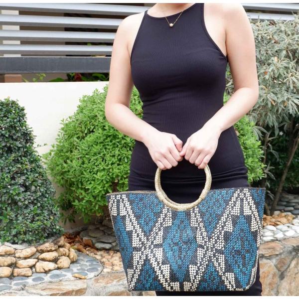 バニグ ハンドメイド トートバッグ 持ち手ラウンド ハンドバッグ banig bag アジア フィリピン デザイン09 M