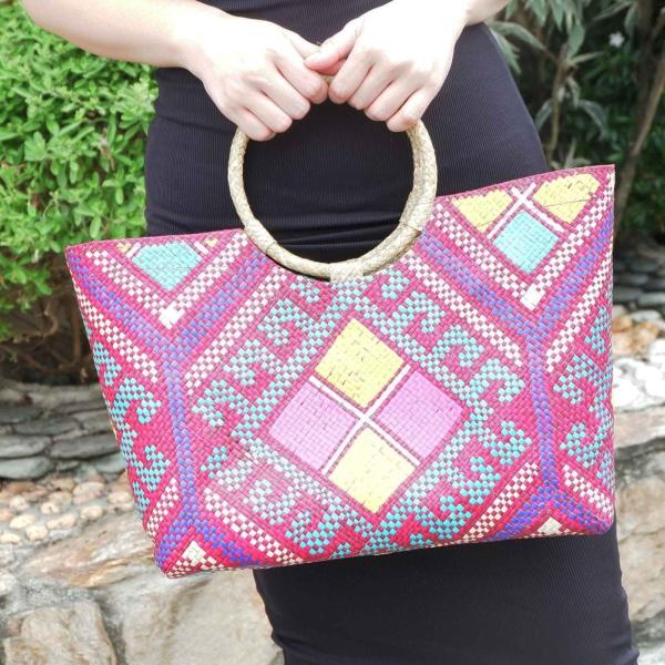 バニグ ハンドメイド トートバッグ 持ち手ラウンド ハンドバッグ banig bag アジア フィリピン デザイン10 M