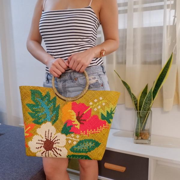 バニグ ハンドメイド トートバッグ 持ち手ラウンド ハンドバッグ banig bag アジア フィリピン デザイン12 M