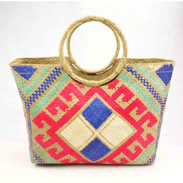 バニグ ハンドメイド トートバッグ 持ち手ラウンド ハンドバッグ banig bag アジア フィリピン デザイン13 M