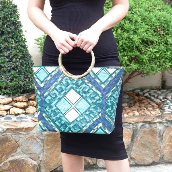 バニグ ハンドメイド トートバッグ 持ち手ラウンド ハンドバッグ banig bag アジア フィリピン デザイン15 M