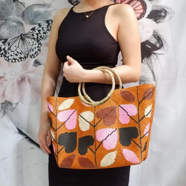 バニグ ハンドメイド トートバッグ 持ち手ラウンド ハンドバッグ banig bag アジア フィリピン デザイン16 M