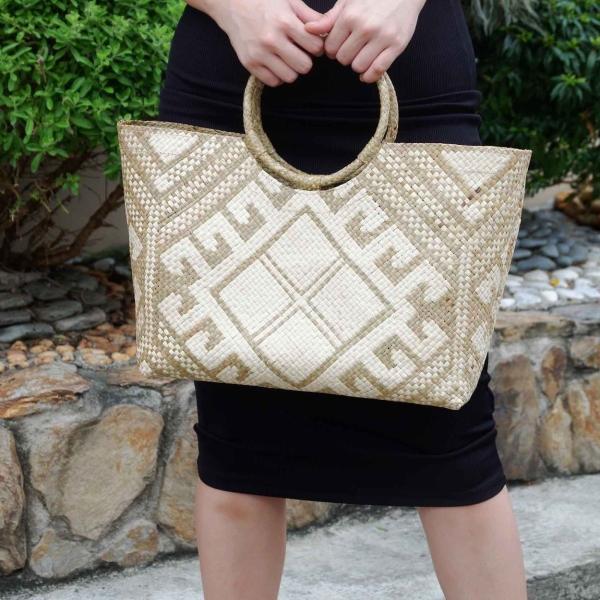 バニグ ハンドメイド トートバッグ 持ち手ラウンド ハンドバッグ banig bag アジア フィリピン デザイン18 M