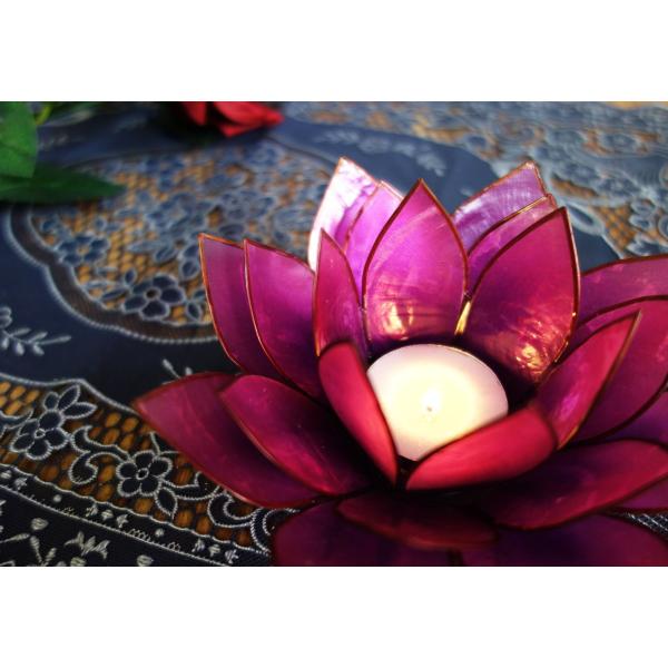 キャンドルホルダー カピスシェル 蓮の花 貝殻細工 紫 ろうそく立て インテリア 雑貨 照明 カピス貝