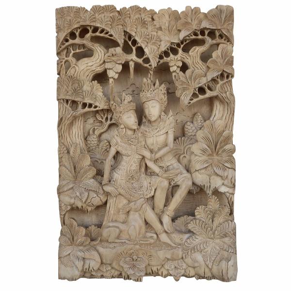 ラーマヤナ物語 ラーマ＆シータ 木彫りのレリーフ 33X49 