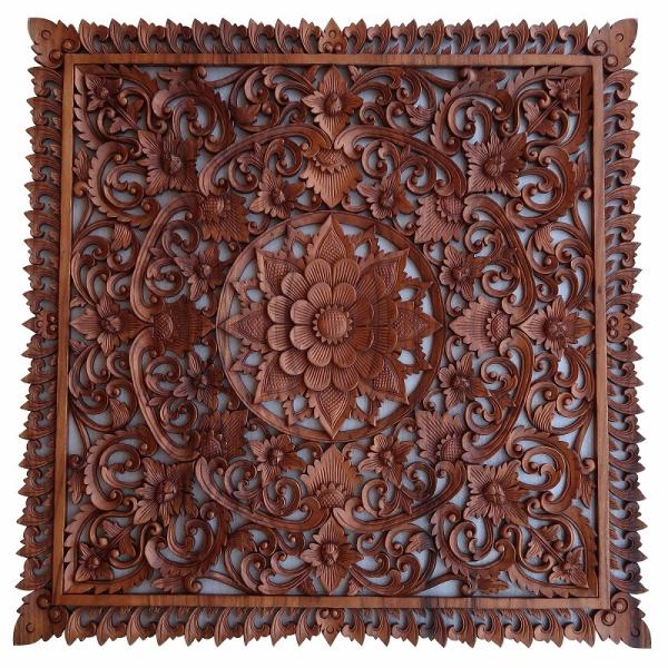 花の木彫りの壁掛けレリーフ 100X100 スワール無垢材 壁掛け 花の木彫りの壁掛けレリーフ 100X100 スワール無垢材 壁掛け