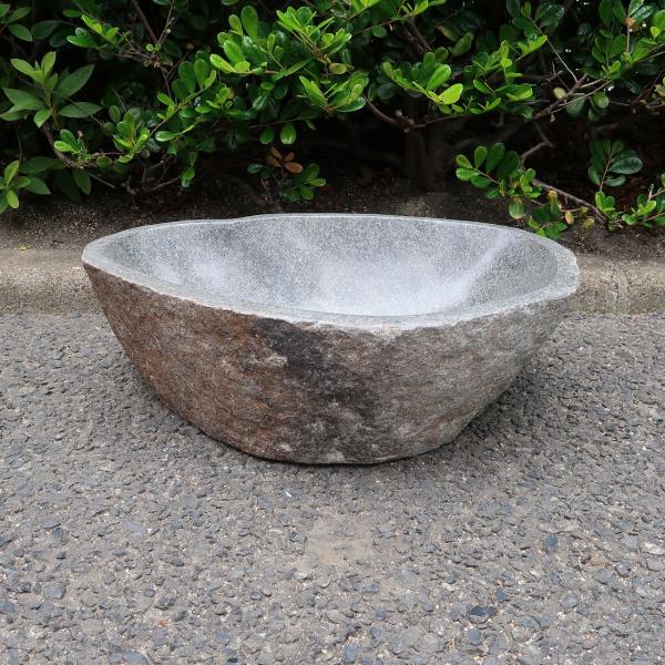 水鉢　石製品 天然石をくり抜いた手水鉢 リバーストーン M 47X30 つくばい