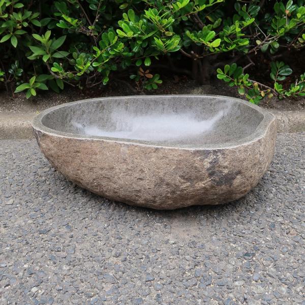 水鉢　石製品 天然石をくり抜いた手水鉢 リバーストーン 47X43 XLサイズ