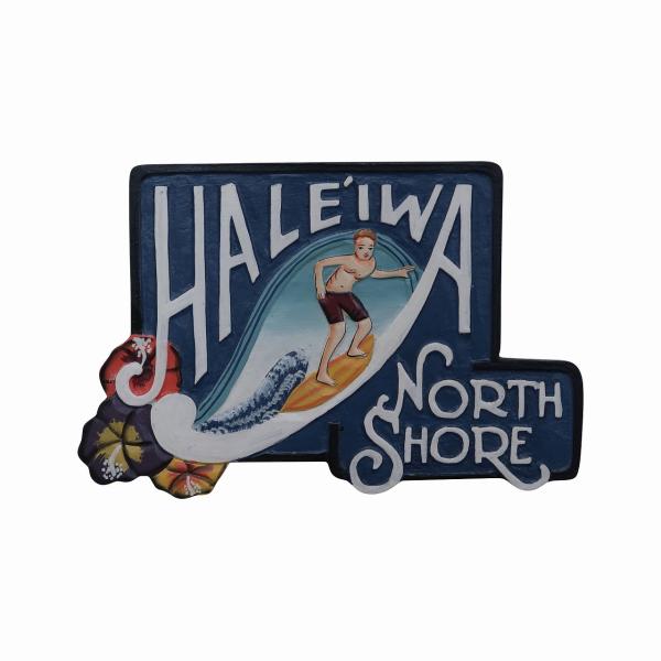 ハレイワ ノースショア 木彫りのハワイアンサインボード ミニ 30X20