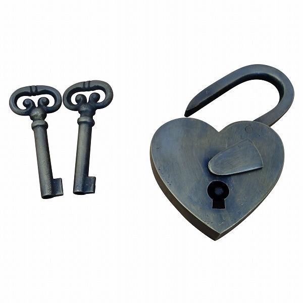 南京錠 真鍮製 ハート型 X-051 アンティーク調 【ヨーロピアン