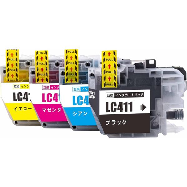 ■ブラザー互換インク■LC411■4色セット最新式ICチップ搭載により全ての認識番号（ロット番号）に対応していますので制限無く使用する事が可能です。■製品名：LC411-4PK(4色セット/ブラック・シアン・マゼンタ・イエロー）　インクカー...