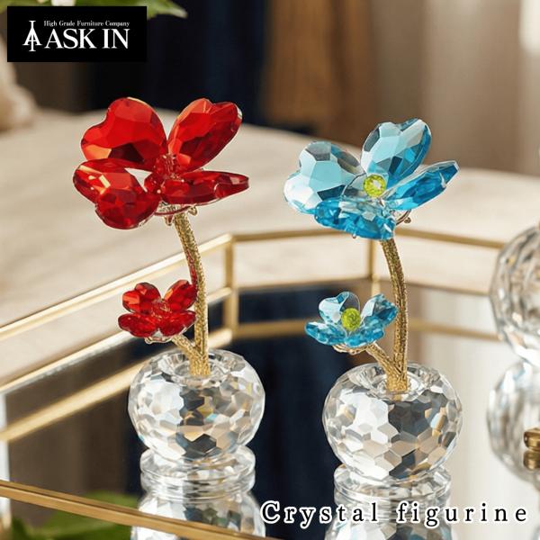 リ*ー様 琉璃工房 ☆ ガラスオブジェ ☆ ネズミとお花モチーフ ☆ 美品 ガラス細工 フラワードリーム クリスタル 風水 花 置物 小物 可愛い