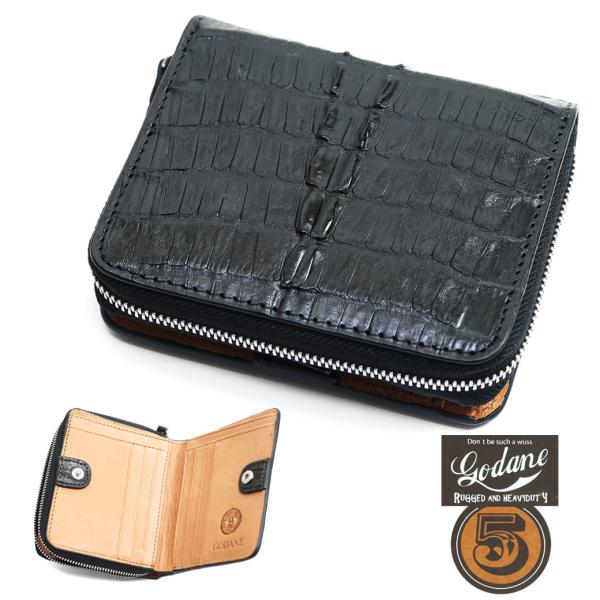 【極美品】ゴダン　カイマンワニ　二つ折り財布 二つ折り財布 メンズ 本革 GODANE ゴダン カイマン ワニ革 長サイフ