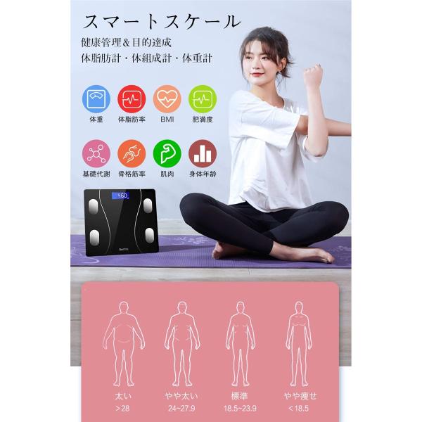 新世代 体脂肪計アプリ連携体脂肪率 Bmiなど測定可能体組成計体重計スマホ連動bluetooth対応体脂肪率 体水分率 基礎代謝 量 内臓脂肪レベルなど測定可能ヘルスメーター日本語取扱説明書付き B1lytzche 代購幫