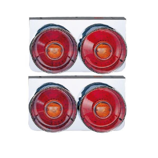 【お取り寄せ商品】ＬＥＤテールランプが主流になりつつありますが今だに根強い人気の電球式の丸型2連大型テールランプです。24V専用でウィンカーリレー無しです。【サイズ】　ヨコ約400mm×タテ220mm×奥行170mm【バルブ】　ブレーキ/ス...