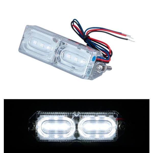 LEDツインストロボマーカー　クリア/ホワイト（白）　12V/24V共用　左右同時フラッシュと左右交互フラッシュを選択（534634）