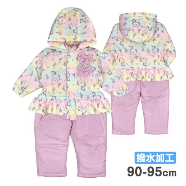 ▼　商品説明corekite コレキテ はっ水加工 中綿入り ジャンプスーツ 。ユニコーン プリントの スノーウェア です。ウエストはサイドに シャーリング入り ペプラム風のフリルがかわいいデザインです。裏地は着脱のしやすいポリエステル地。...