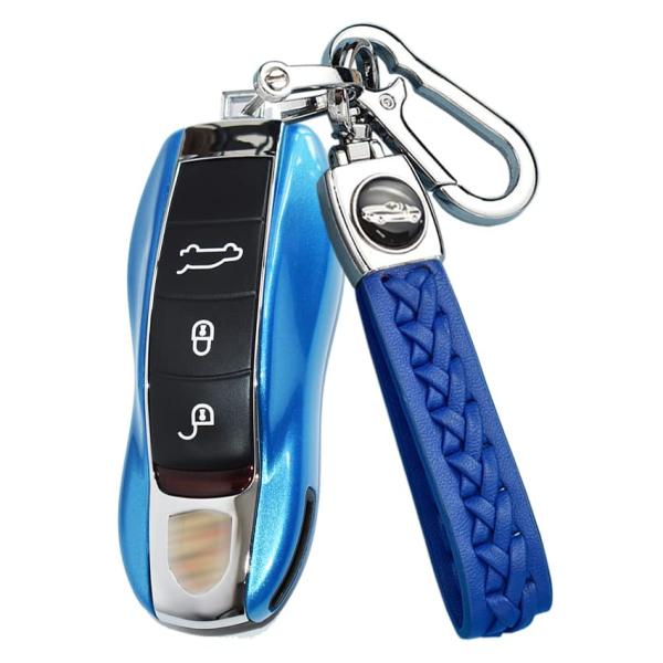 ポルシェ向けの キーケース キーホルダー キーカバー キー保護 Porsche 911 カイエン カイエンクーペ パナメーラ テイカンに適用 落ちにく 傷 防止