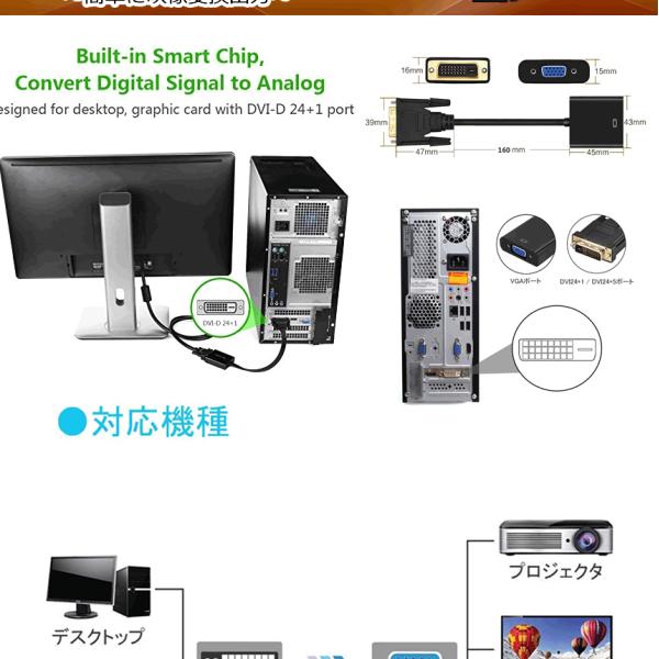 DVI-D 24+1 to VGA d-sub 変換アダプタ オス-メス dvi vga 変換 