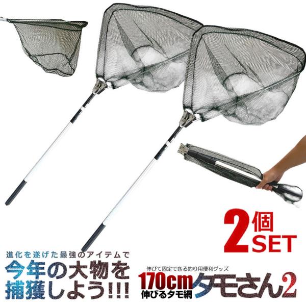 タモ網 2個セット 釣り用 伸縮式 最大約 180cm タモさん2 玉網 すくい