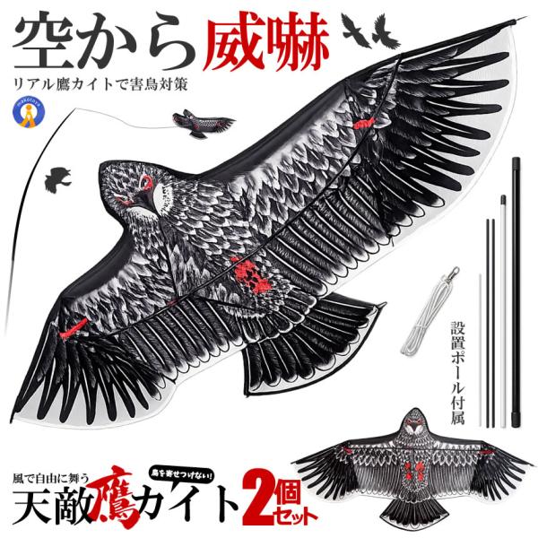 2個セット 鳥よけ 鷹 カイト イーグル カラスよけ 鳩よけグッズ カラス 撃退 鳩よけ ポール付き イーグルカイト EAGLEYE