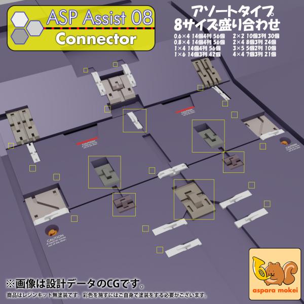 ASPアシスト08 コネクター アソートタイプ（8サイズ盛合わせ）「0.6×4mm」+「0.8×4mm」+「1×4mm」+「1×6mm」+「2×2mm」+「2×4mm」+「3×5mm」+「4×4mm」