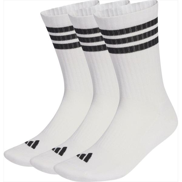 [adidas]アディダス 3Sクッション スポーツウェア クルーソックス3足組 (UW730)(JZ0532) ホワイト/ブラック/ブラック[取寄商品]