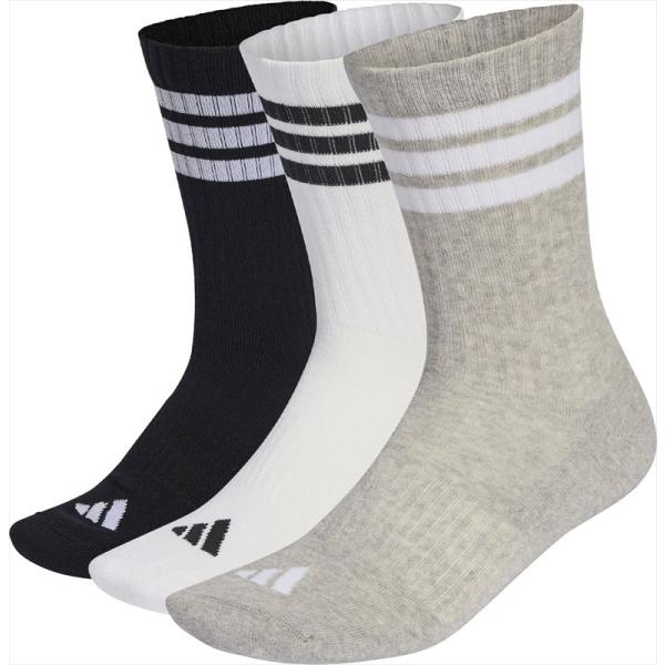 [adidas]アディダス 3Sクッション スポーツウェア クルーソックス3足組 (UW730)(KC9640) ミディアムグレーヘザー/ホワイト/ブラック[取寄商品]
