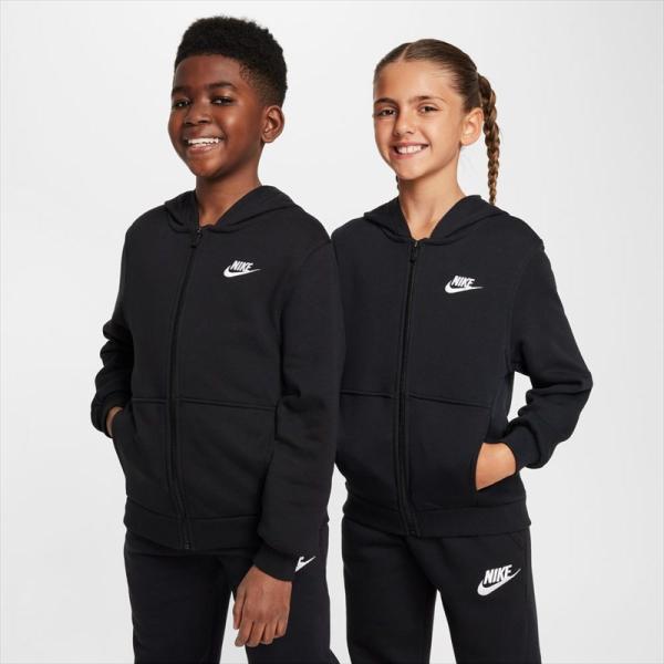 [NIKE]ナイキ YTH NSW クラブ FT フルジップ 長袖フーディ LBR (FD3017)(010) ブラック/ホワイト[取寄商品]